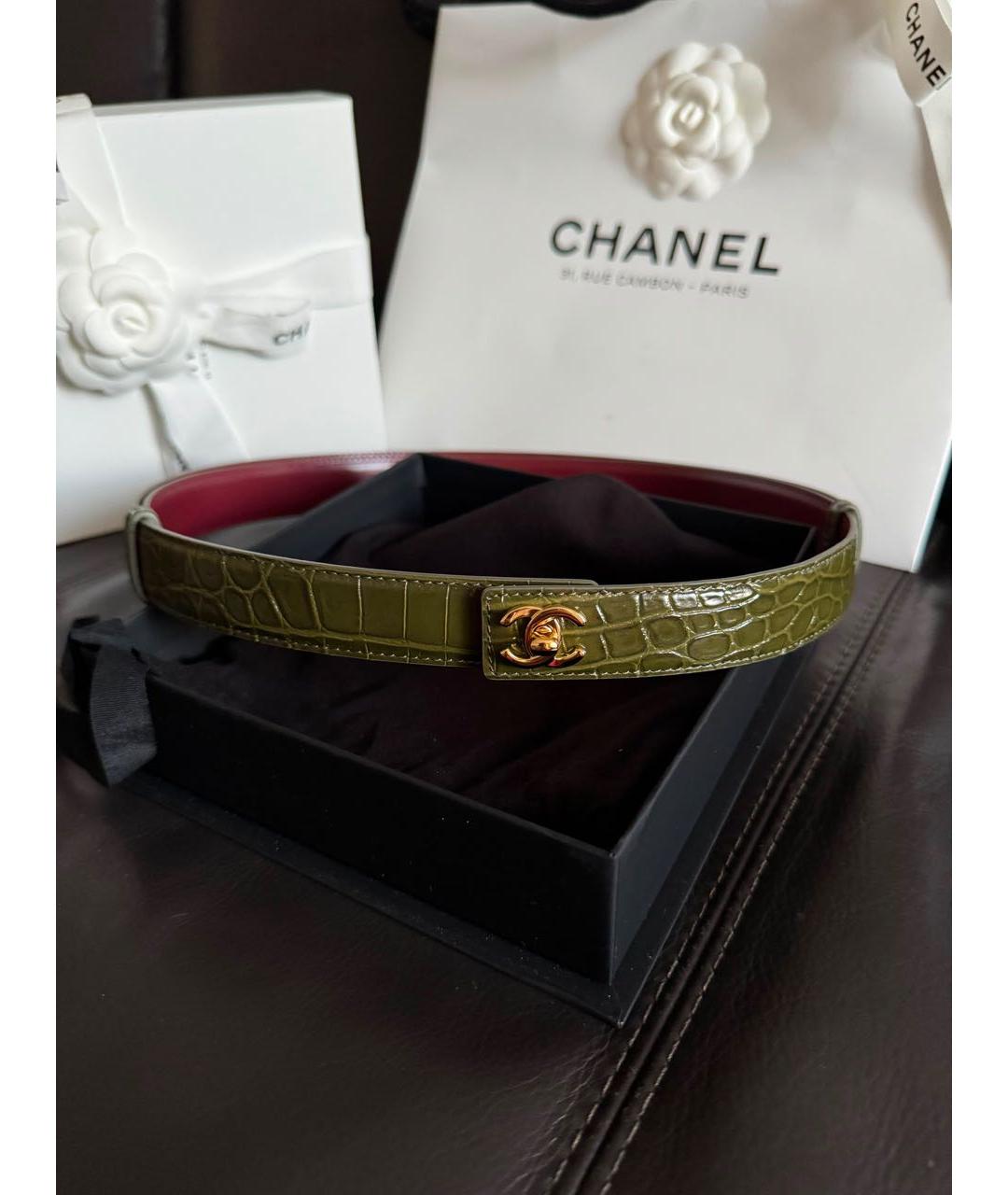 CHANEL Зеленый кожаный ремень, фото 6