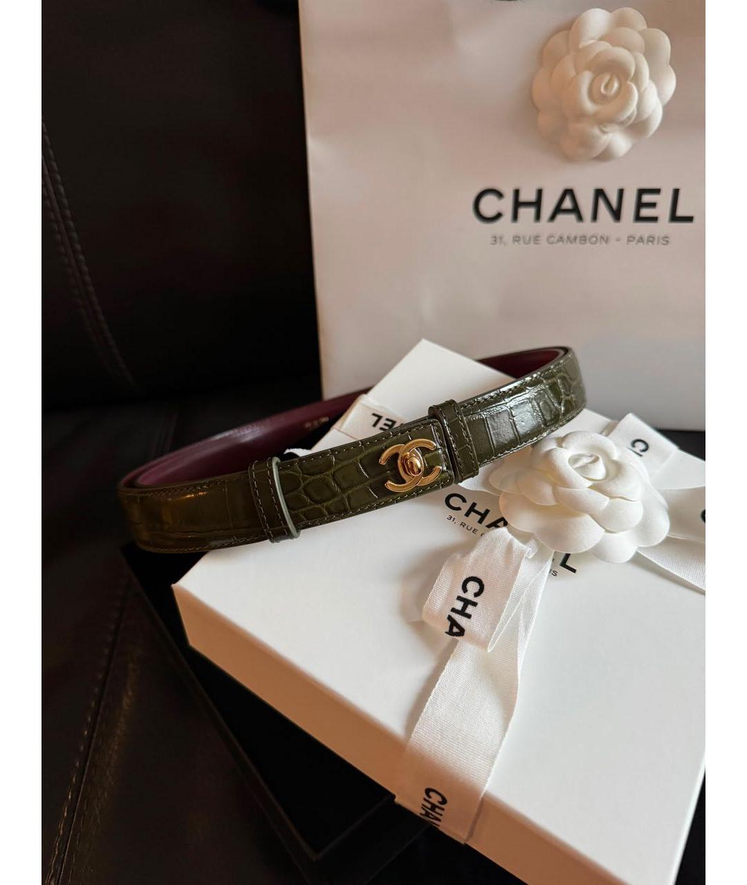 CHANEL Зеленый кожаный ремень, фото 5