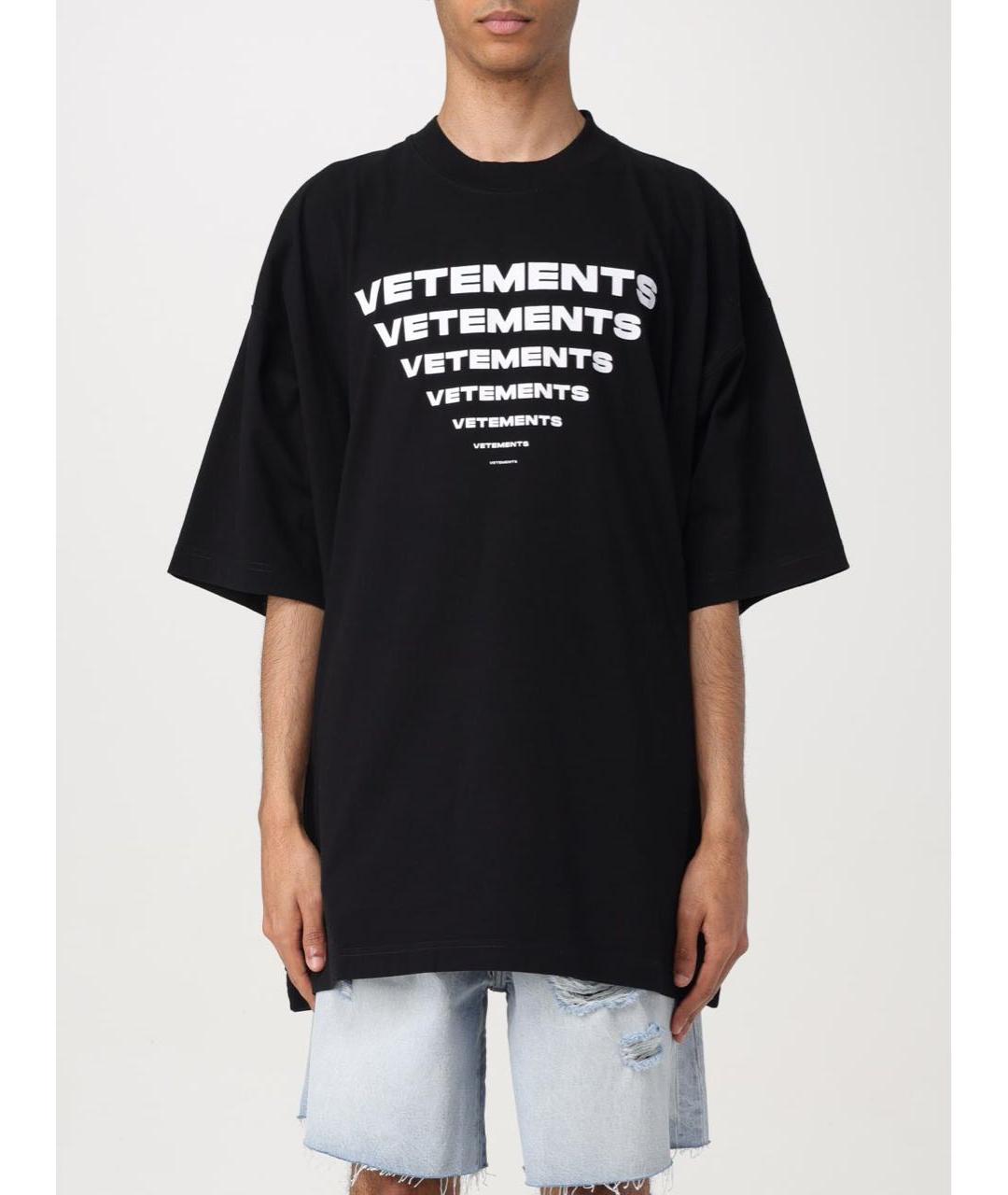 VETEMENTS Черная хлопковая футболка, фото 7