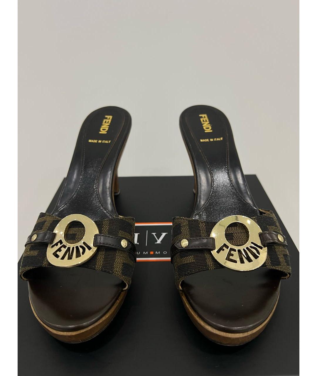 FENDI Коричневые кожаные мюли, фото 2