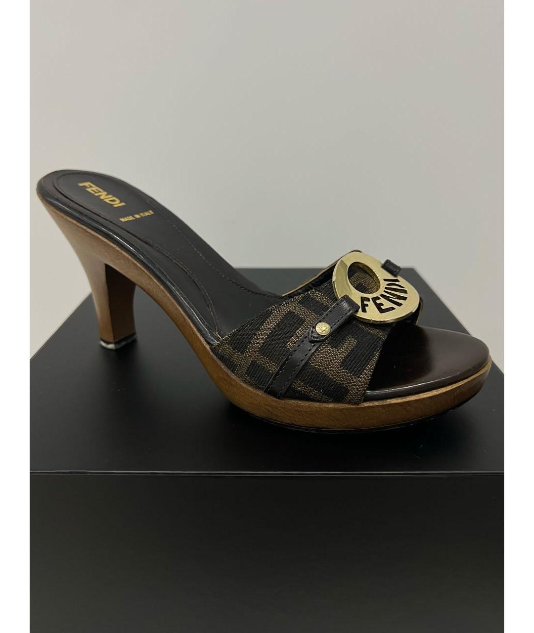FENDI Коричневые кожаные мюли, фото 4