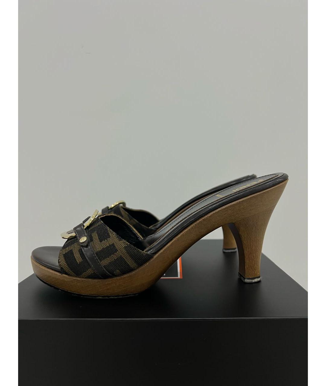 FENDI Коричневые кожаные мюли, фото 4