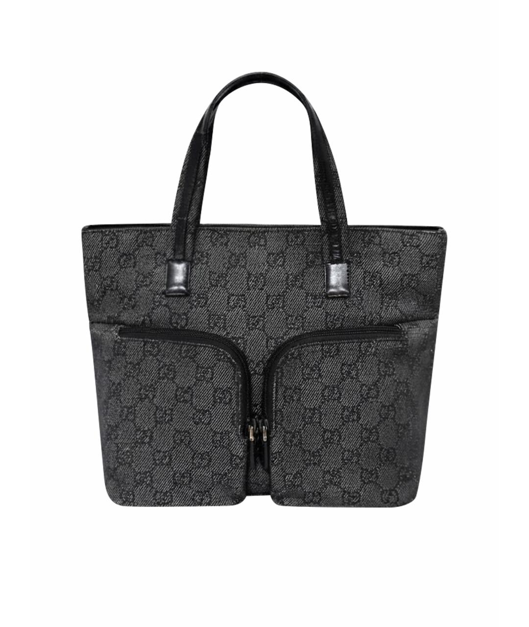 GUCCI Черная жаккардовая сумка с короткими ручками, фото 1