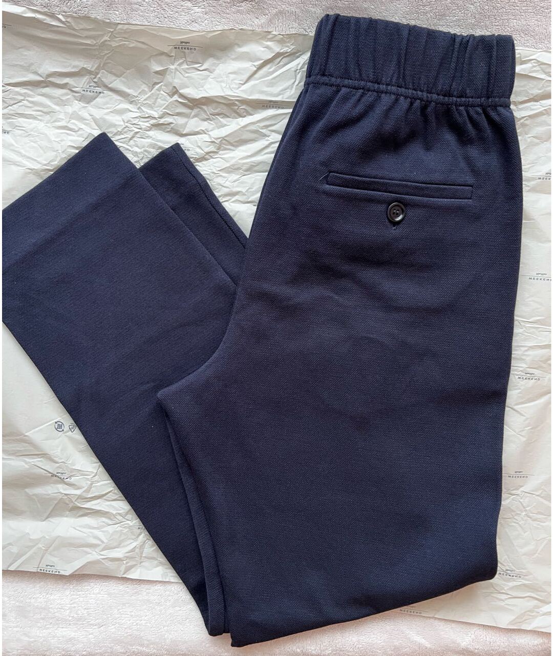 WEEKEND MAX MARA Синие хлопко-эластановые прямые брюки, фото 5