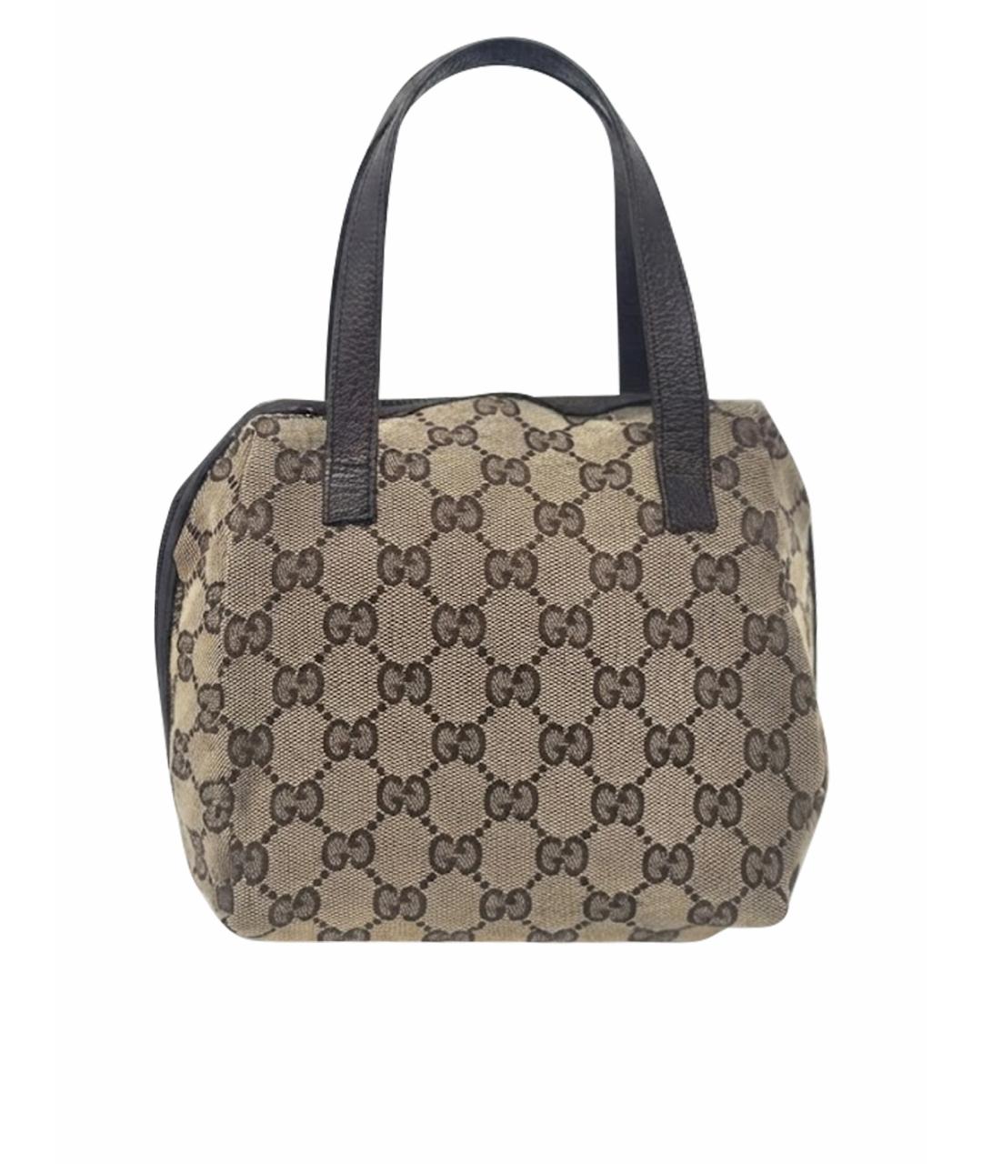 GUCCI Бежевая жаккардовая сумка с короткими ручками, фото 1
