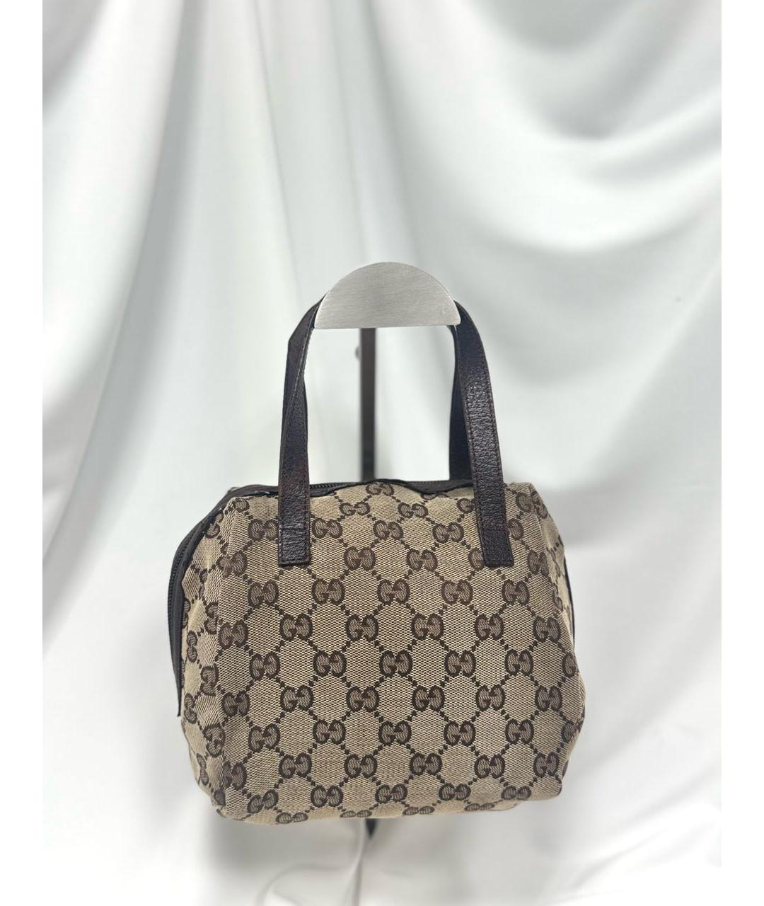 GUCCI Бежевая жаккардовая сумка с короткими ручками, фото 5