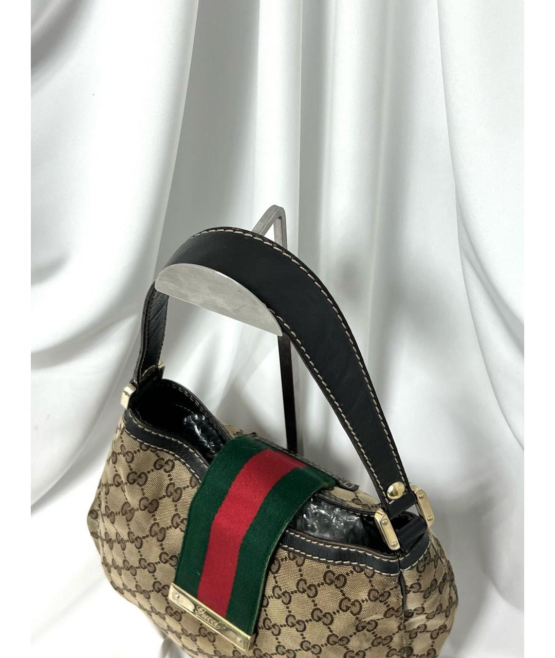 GUCCI Бежевая жаккардовая сумка с короткими ручками, фото 3