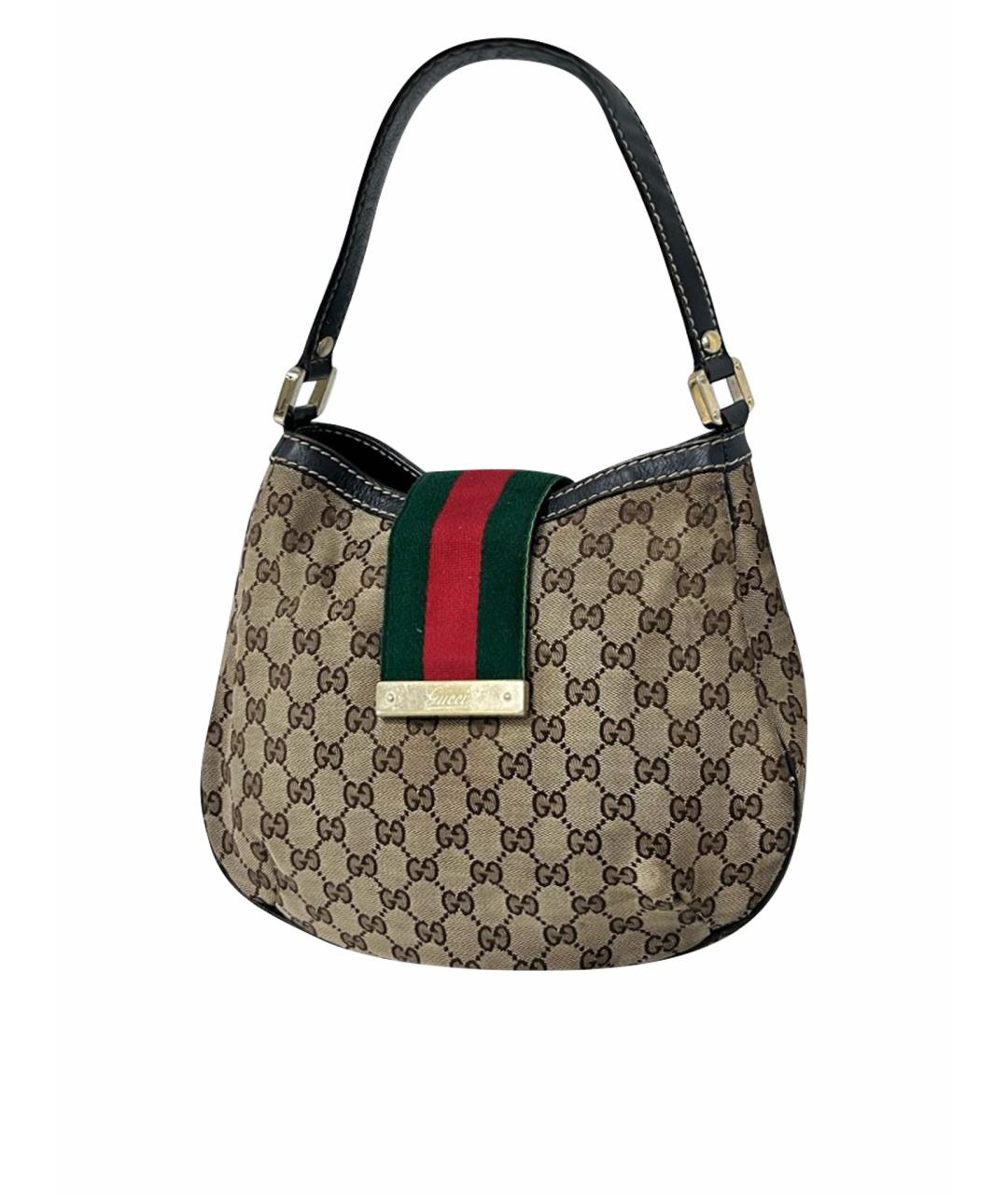 GUCCI Бежевая жаккардовая сумка с короткими ручками, фото 1