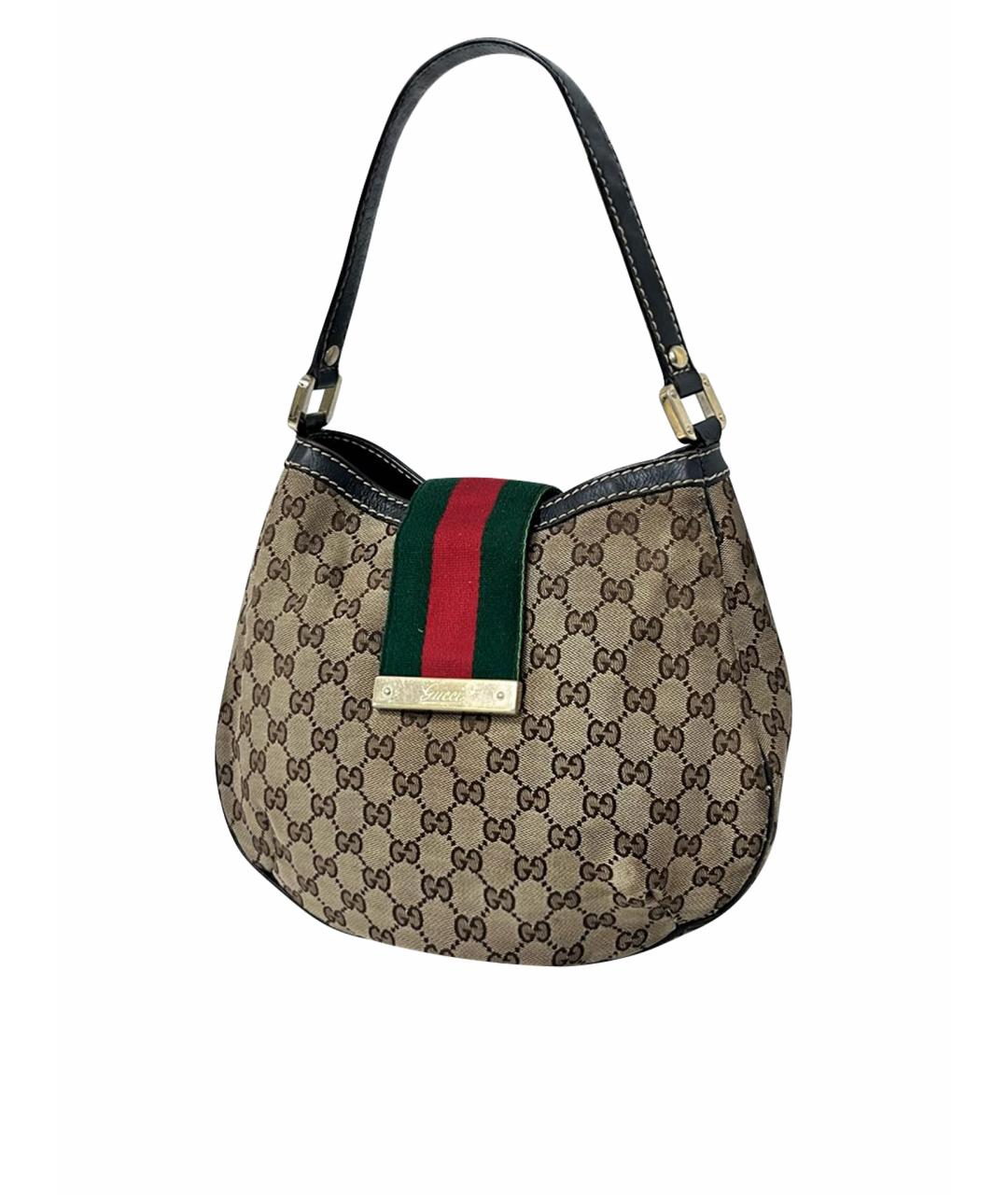 GUCCI Бежевая жаккардовая сумка с короткими ручками, фото 4