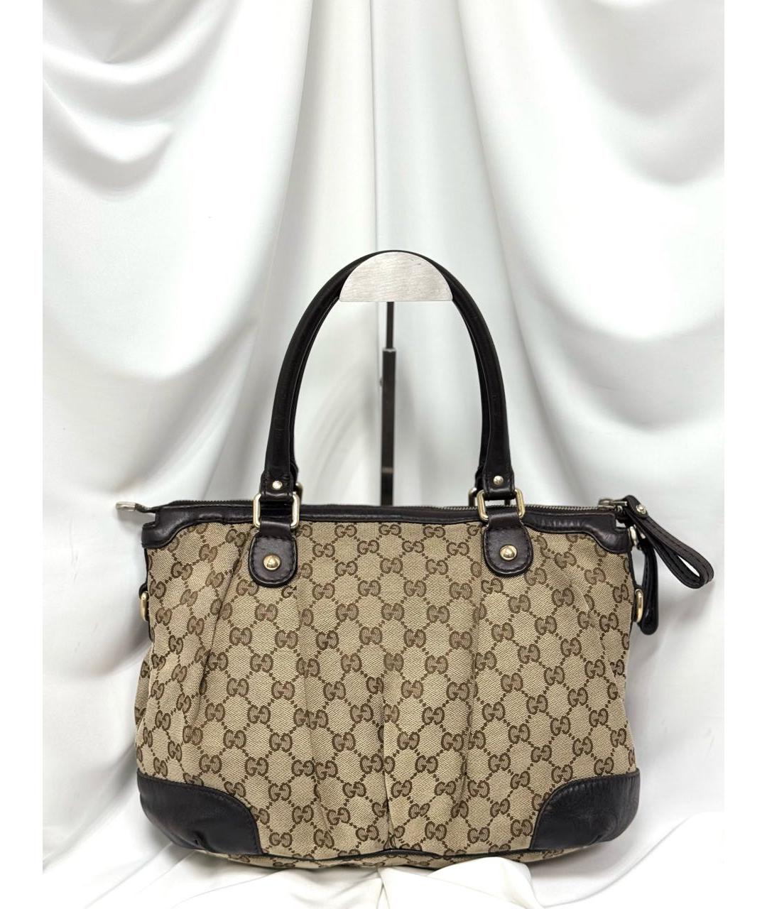 GUCCI Бежевая жаккардовая сумка с короткими ручками, фото 3
