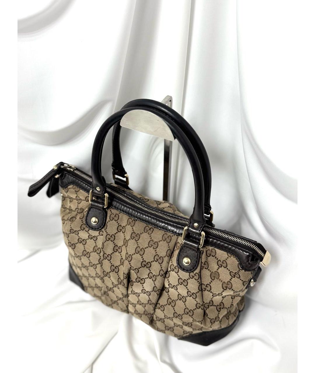 GUCCI Бежевая жаккардовая сумка с короткими ручками, фото 4