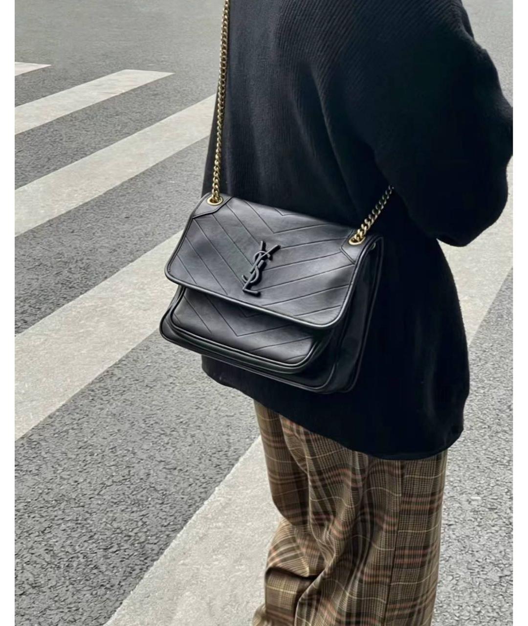 SAINT LAURENT Черная кожаная сумка через плечо, фото 6