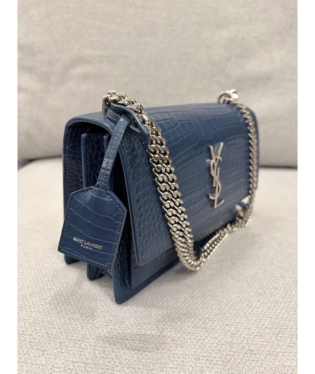 SAINT LAURENT Темно-синяя кожаная сумка через плечо, фото 2
