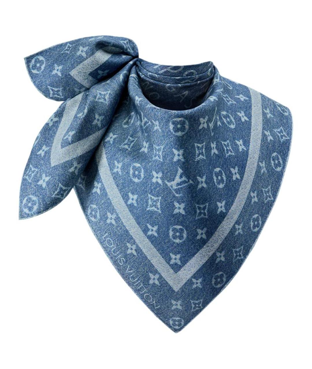 LOUIS VUITTON Синий шелковый шарф, фото 2