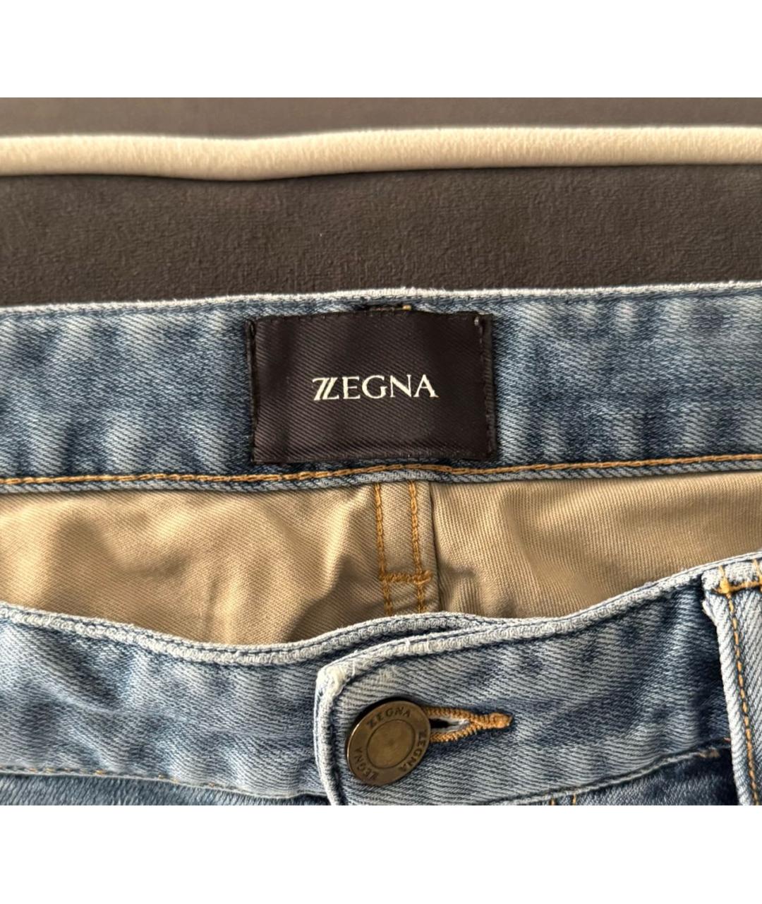ZEGNA Синие хлопко-полиэстеровые прямые джинсы, фото 6