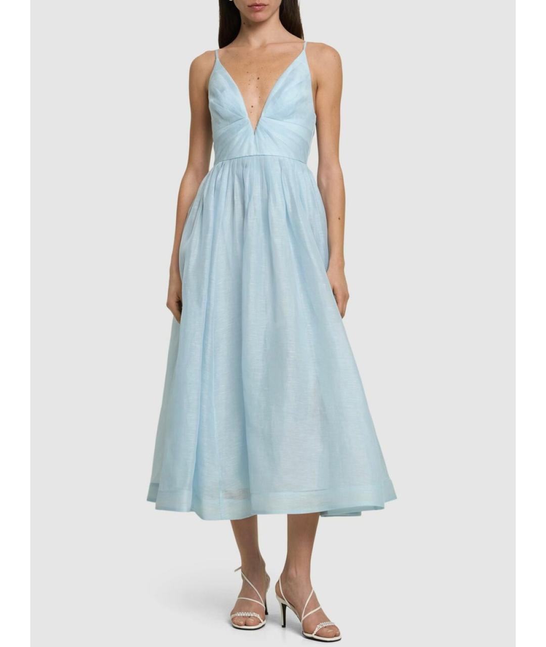 ZIMMERMANN Голубое льняное коктейльное платье, фото 4