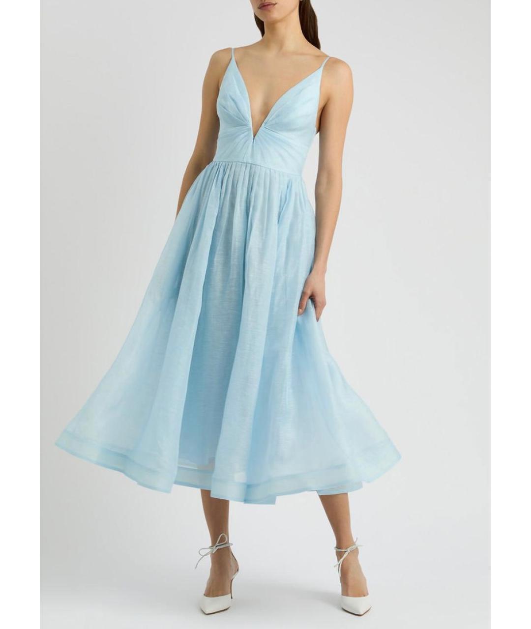 ZIMMERMANN Голубое льняное коктейльное платье, фото 2