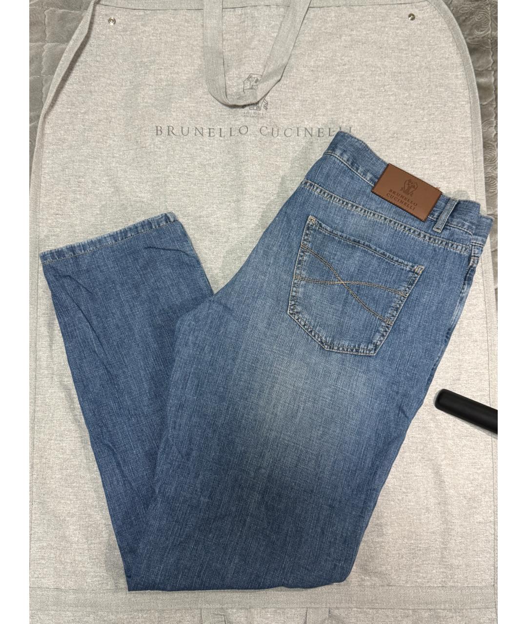 BRUNELLO CUCINELLI Синие хлопковые прямые джинсы, фото 3