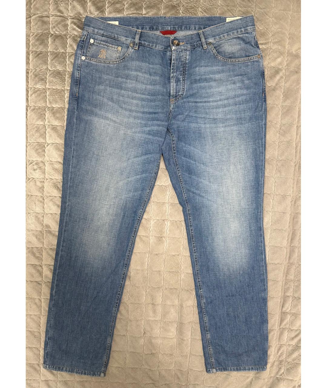 BRUNELLO CUCINELLI Синие хлопковые прямые джинсы, фото 10