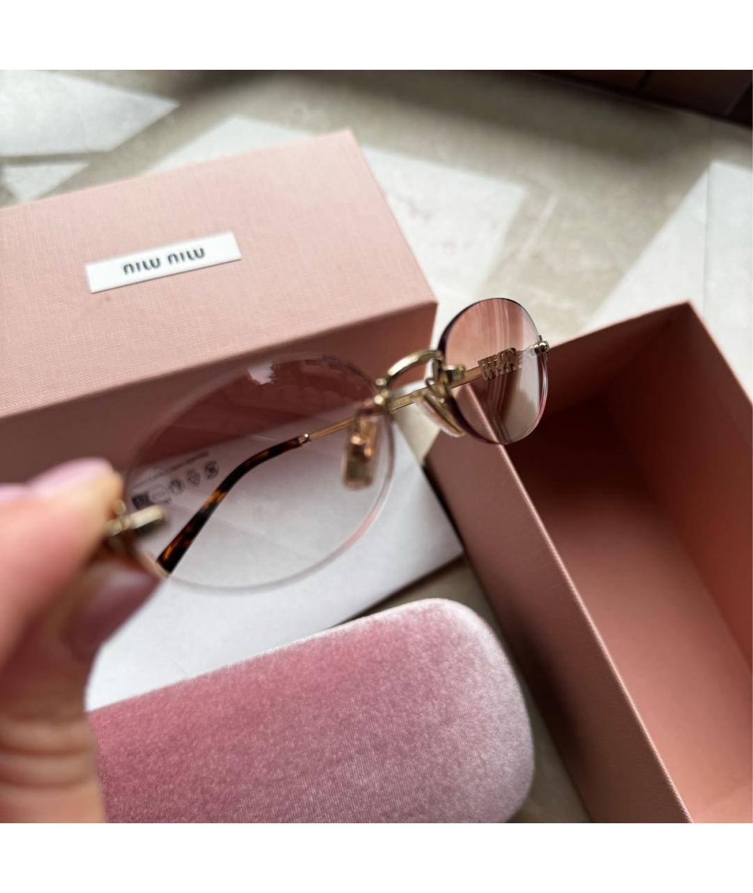 MIU MIU Розовые металлические солнцезащитные очки, фото 5