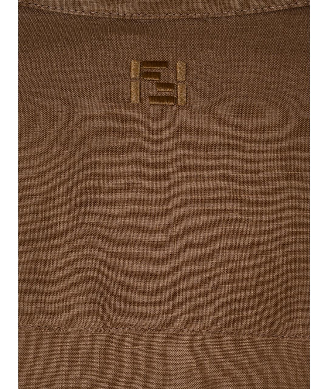FENDI Коричневая льняная классическая рубашка, фото 3