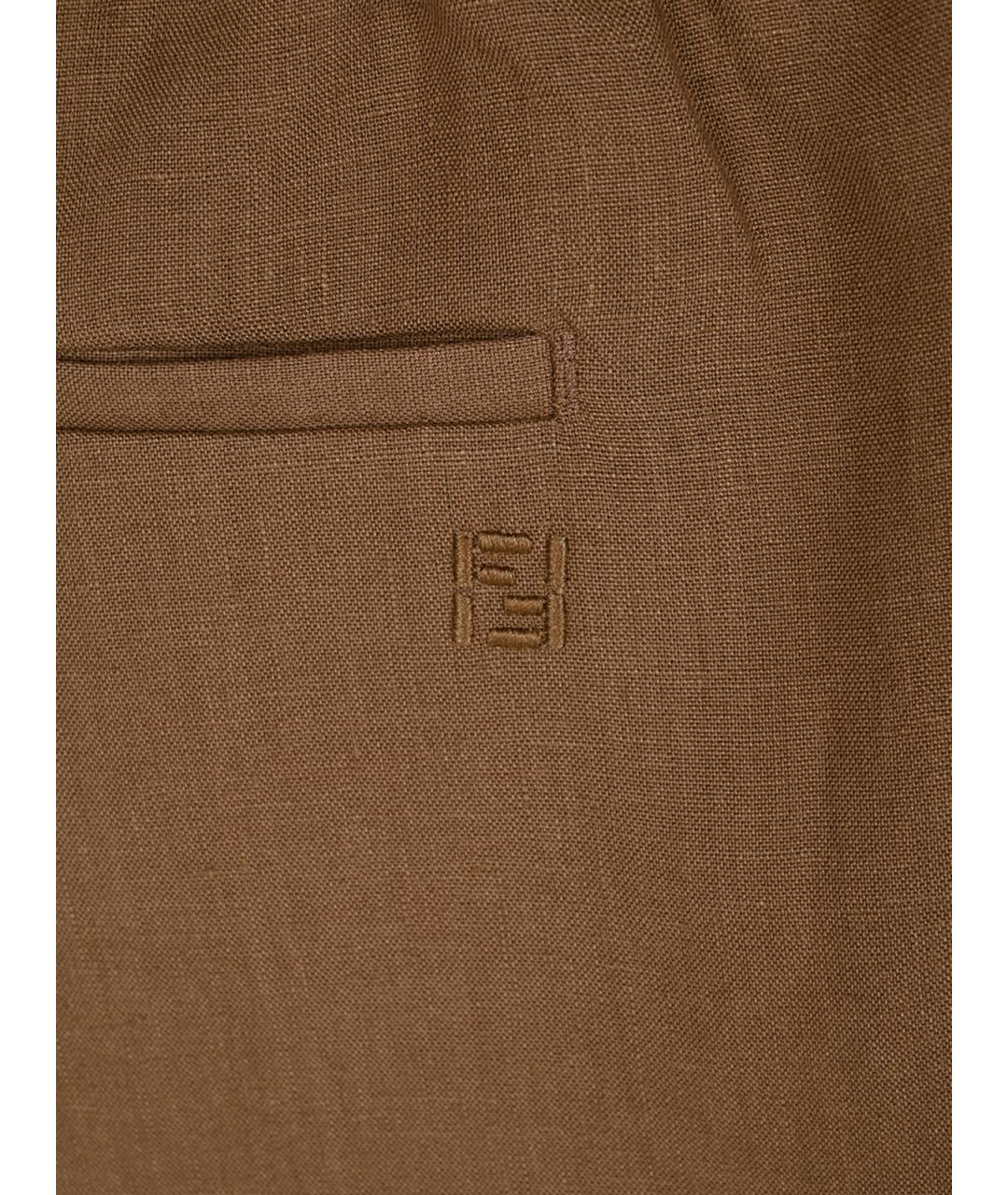 FENDI Коричневые льняные шорты, фото 3