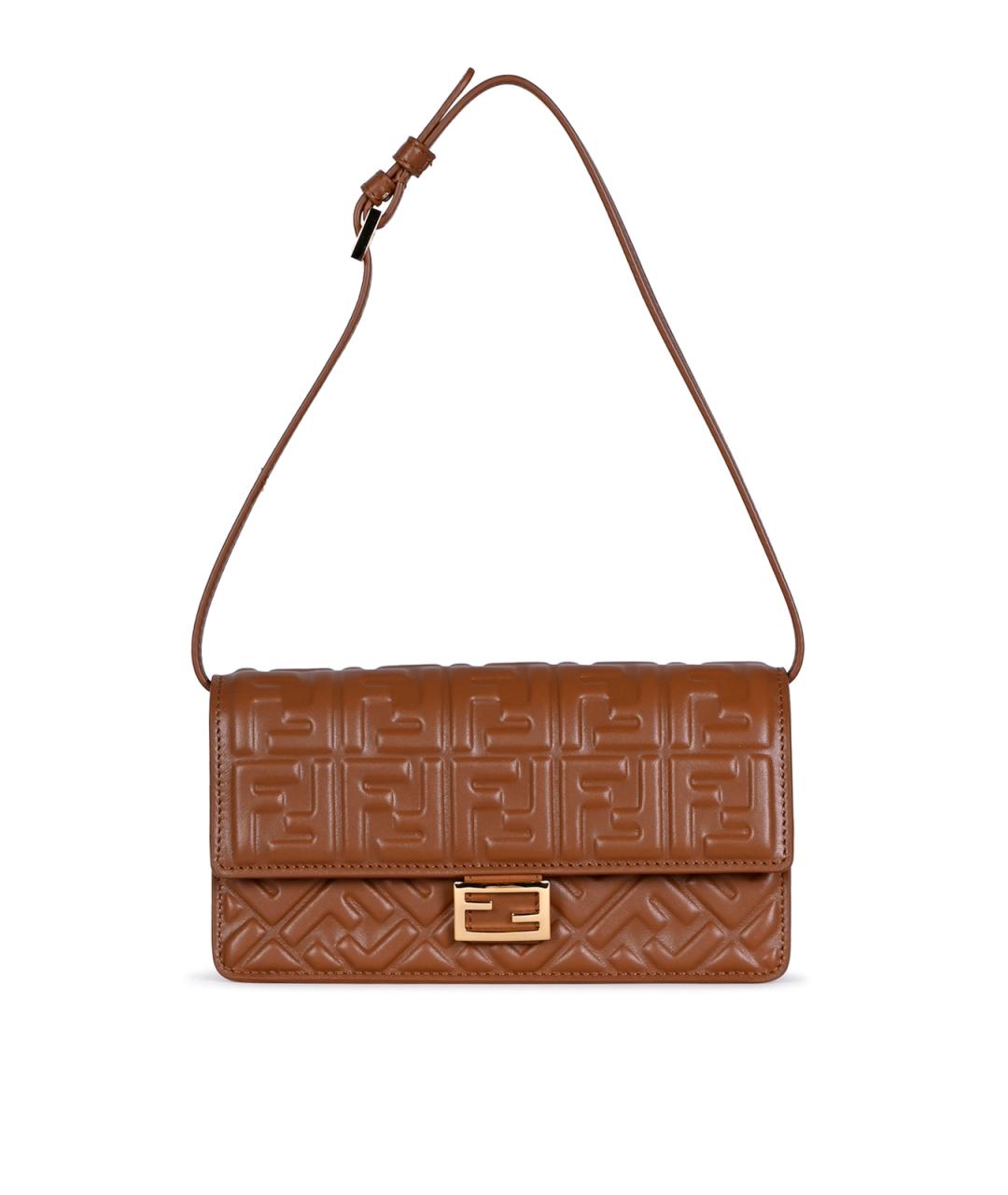 FENDI Коричневая кожаная сумка через плечо, фото 1
