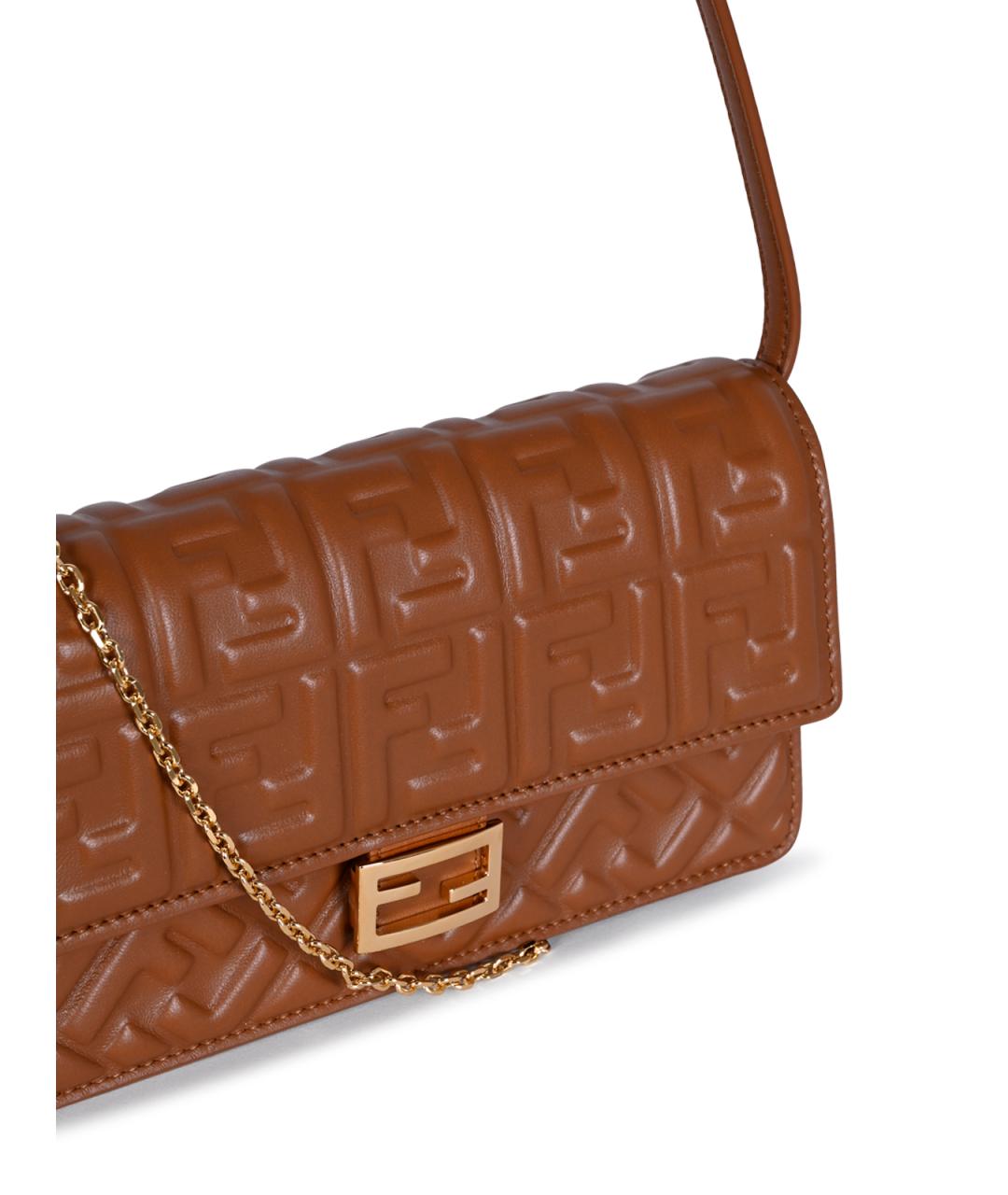 FENDI Коричневая кожаная сумка через плечо, фото 4