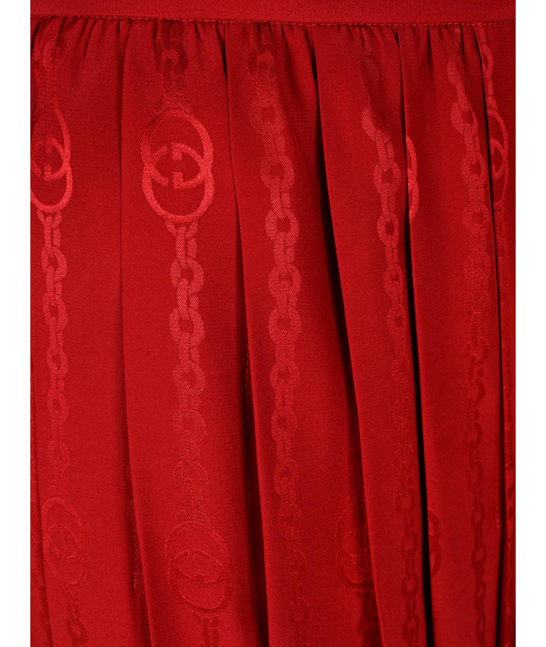 GUCCI Красная шелковая юбка миди, фото 3