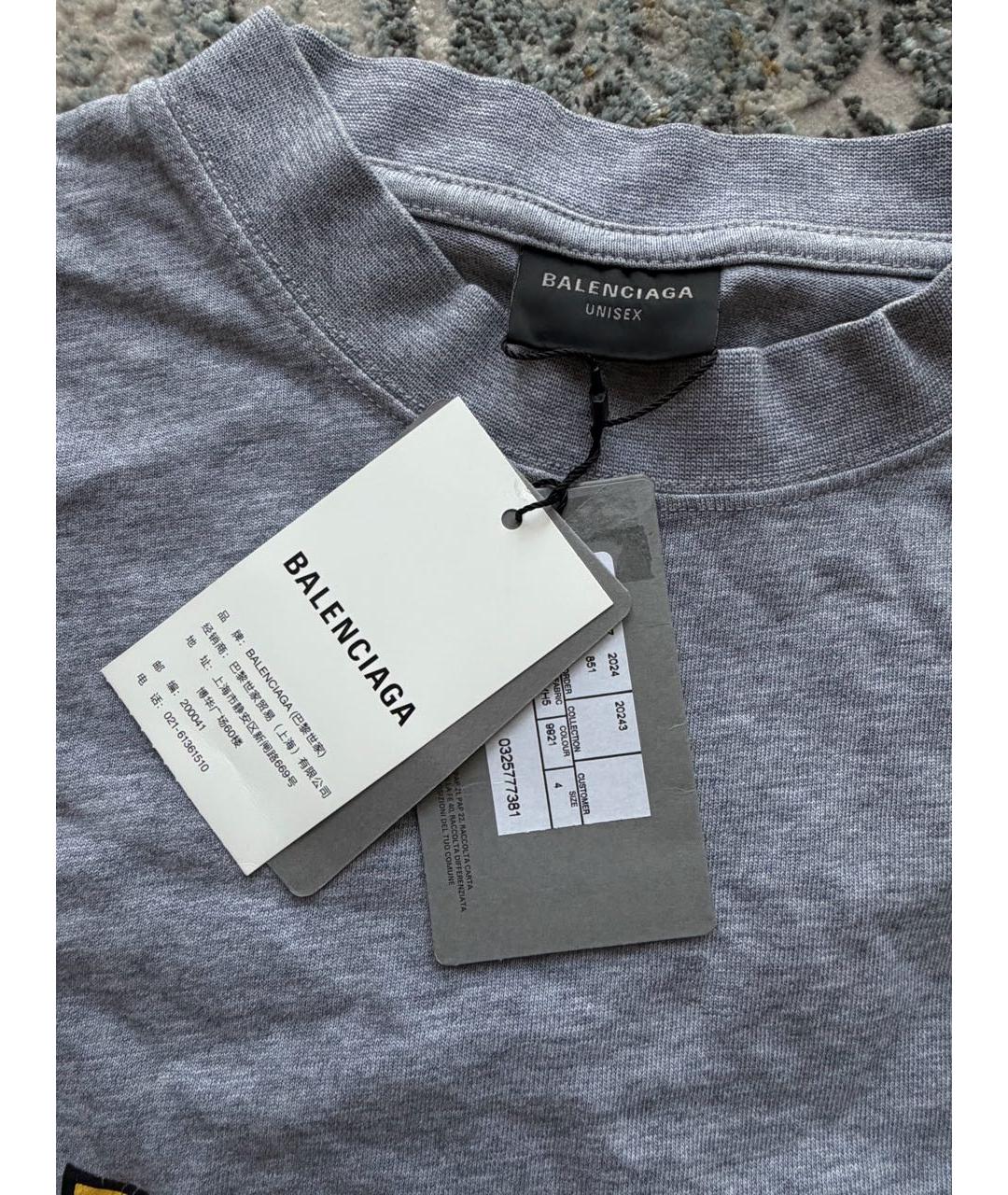 BALENCIAGA Серая хлопковая футболка, фото 3