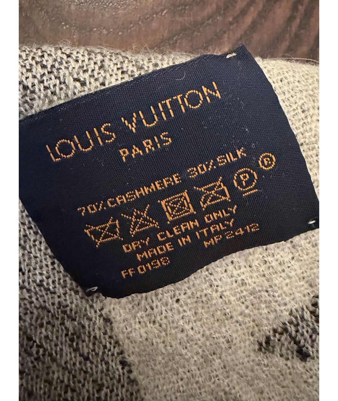 LOUIS VUITTON Серый кашемировый платок, фото 2