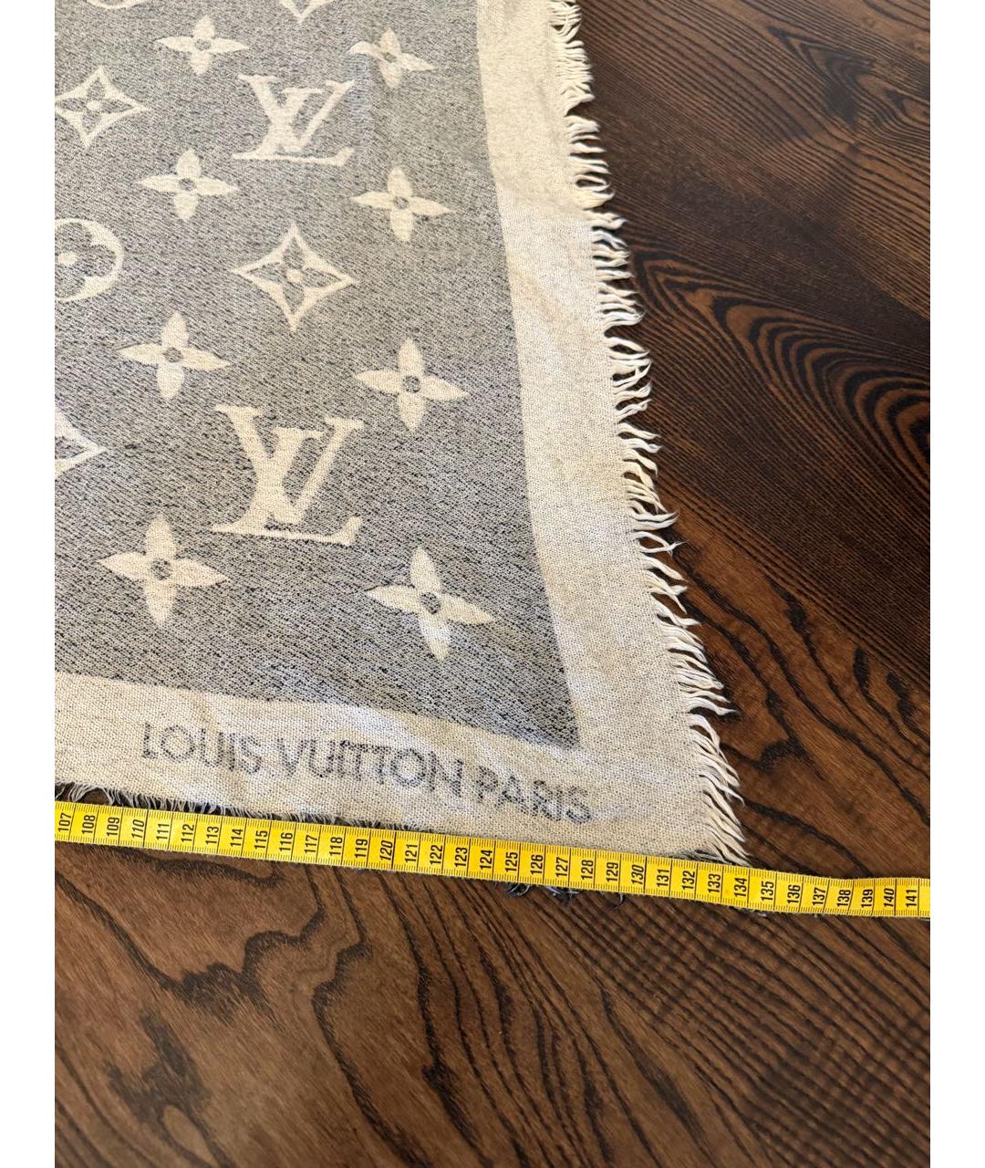 LOUIS VUITTON Серый кашемировый платок, фото 5