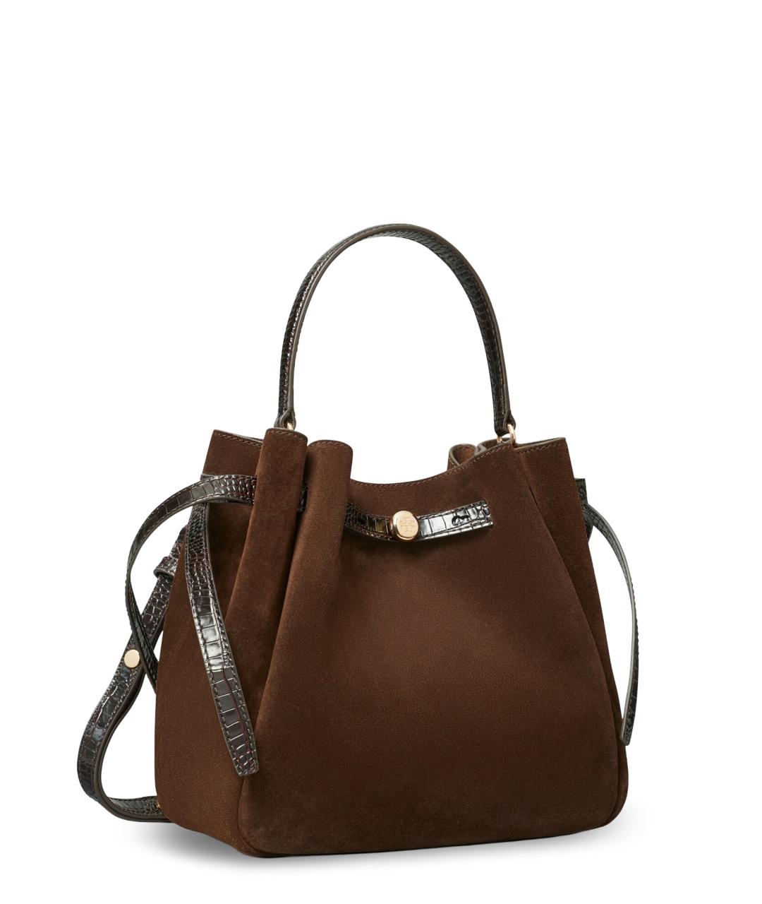 TORY BURCH Коричневая замшевая сумка с короткими ручками, фото 3