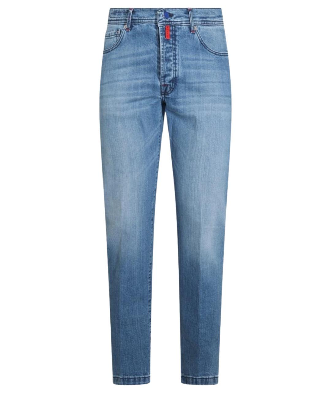 KITON Голубые хлопко-эластановые прямые джинсы, фото 1