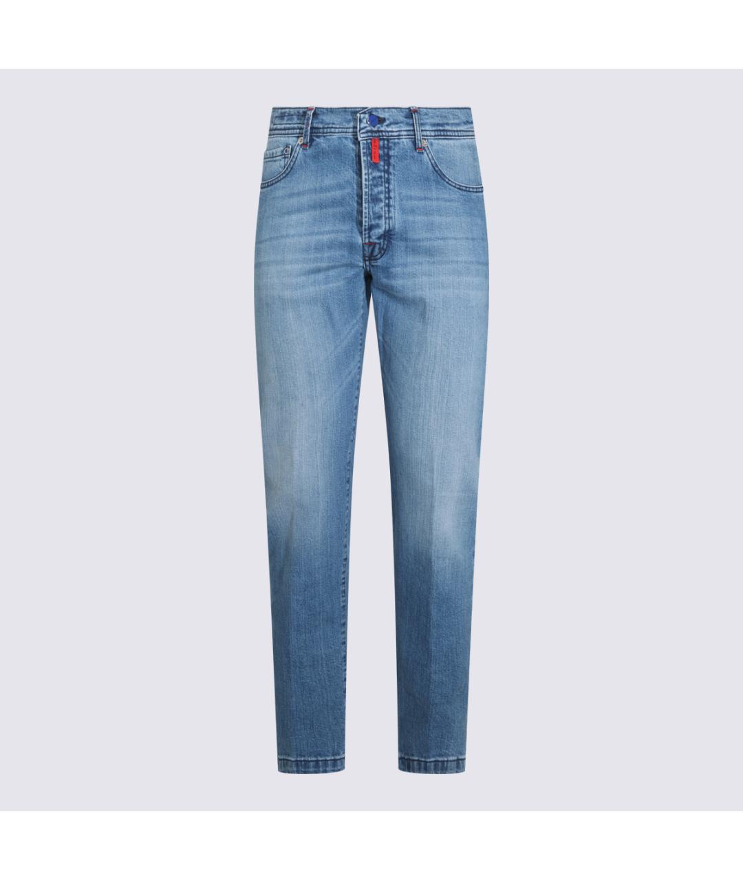 KITON Голубые хлопко-эластановые прямые джинсы, фото 5