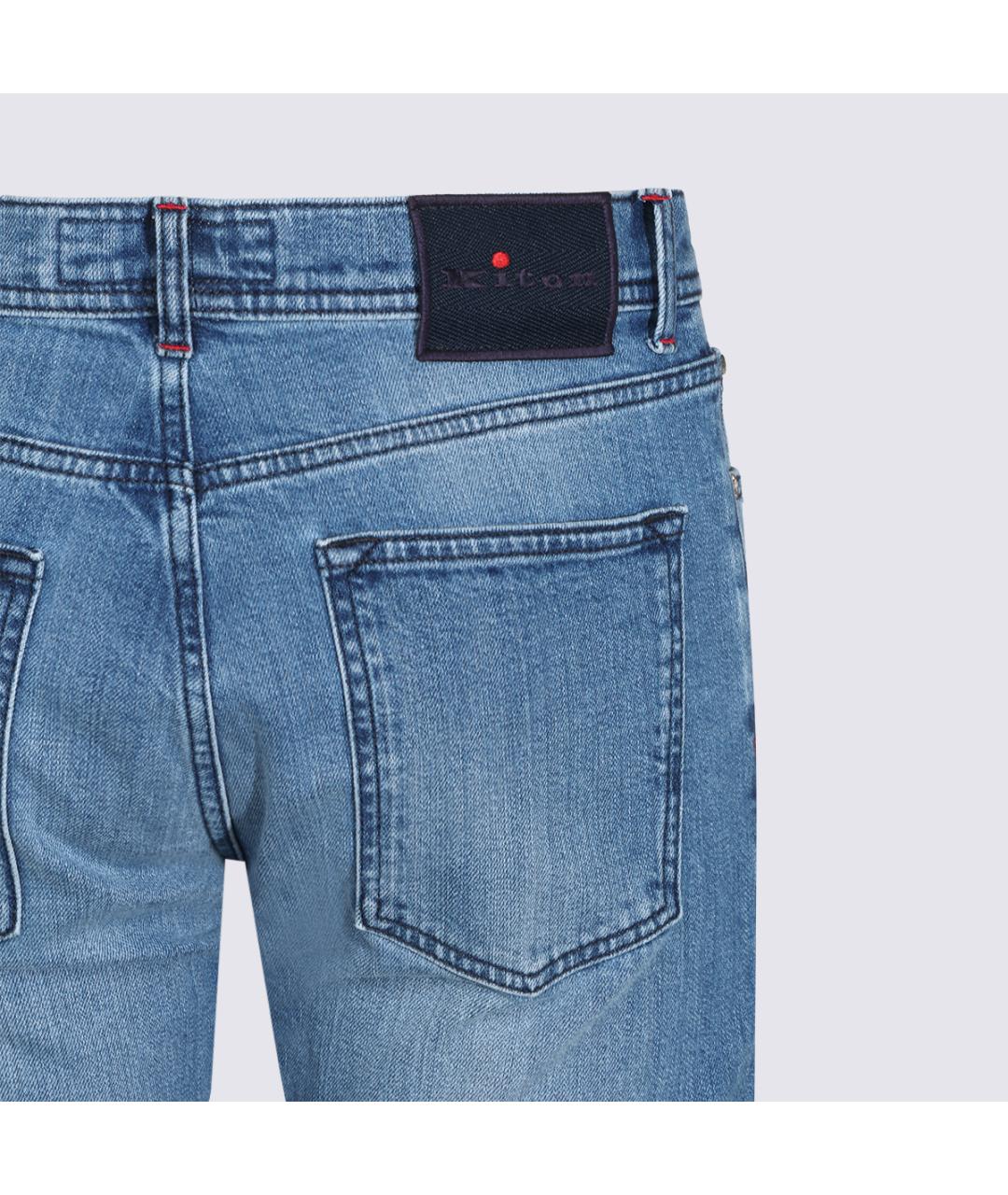 KITON Голубые хлопко-эластановые прямые джинсы, фото 4