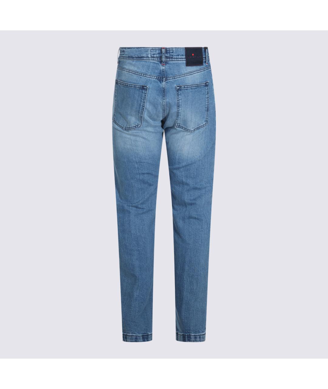 KITON Голубые хлопко-эластановые прямые джинсы, фото 2