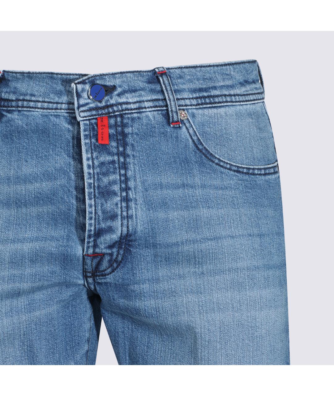 KITON Голубые хлопко-эластановые прямые джинсы, фото 3