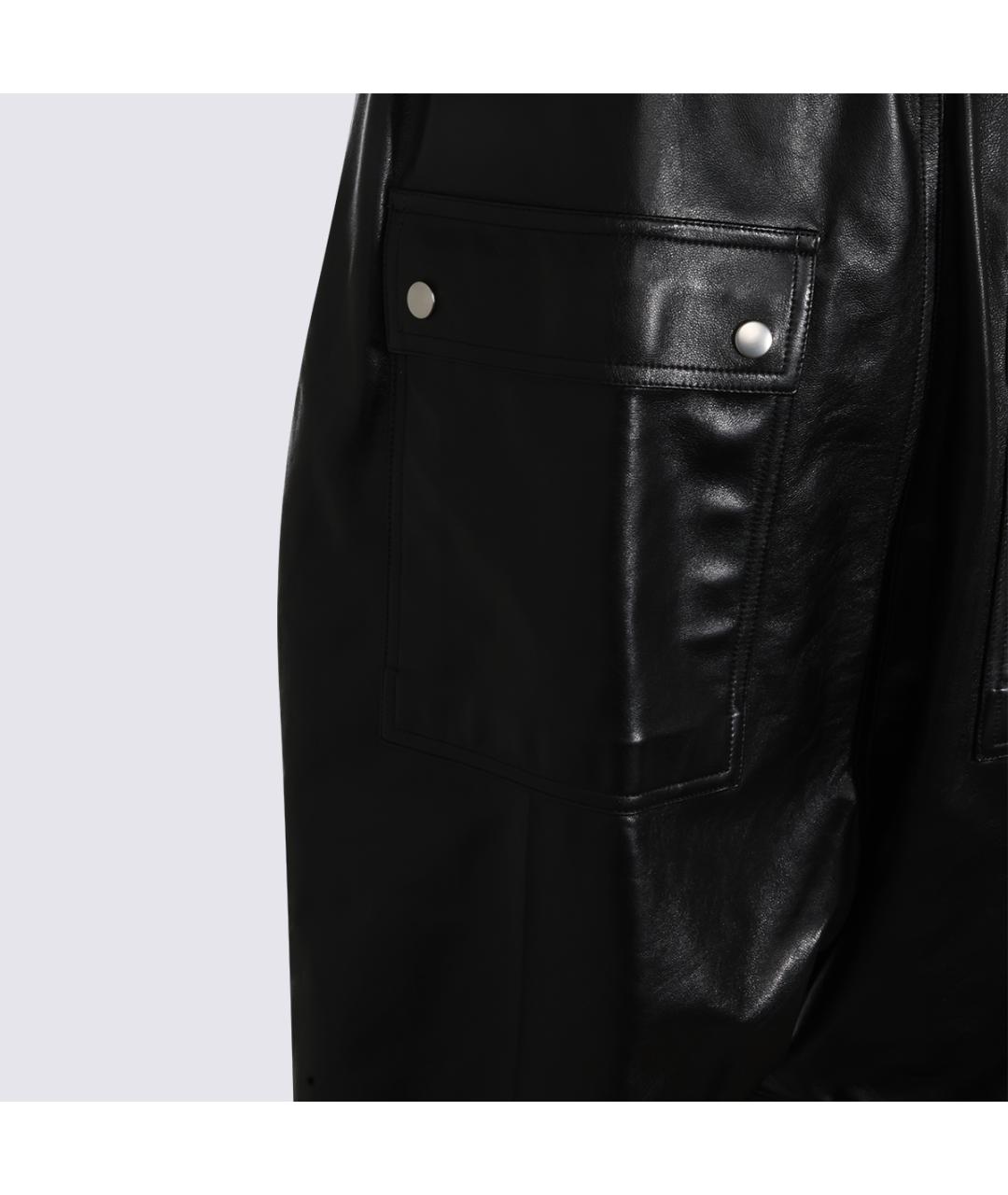 RICK OWENS Черные кожаные повседневные брюки, фото 4