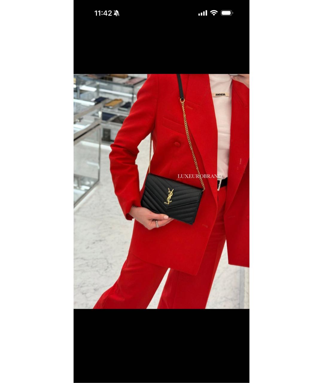 SAINT LAURENT Черная кожаная сумка через плечо, фото 7