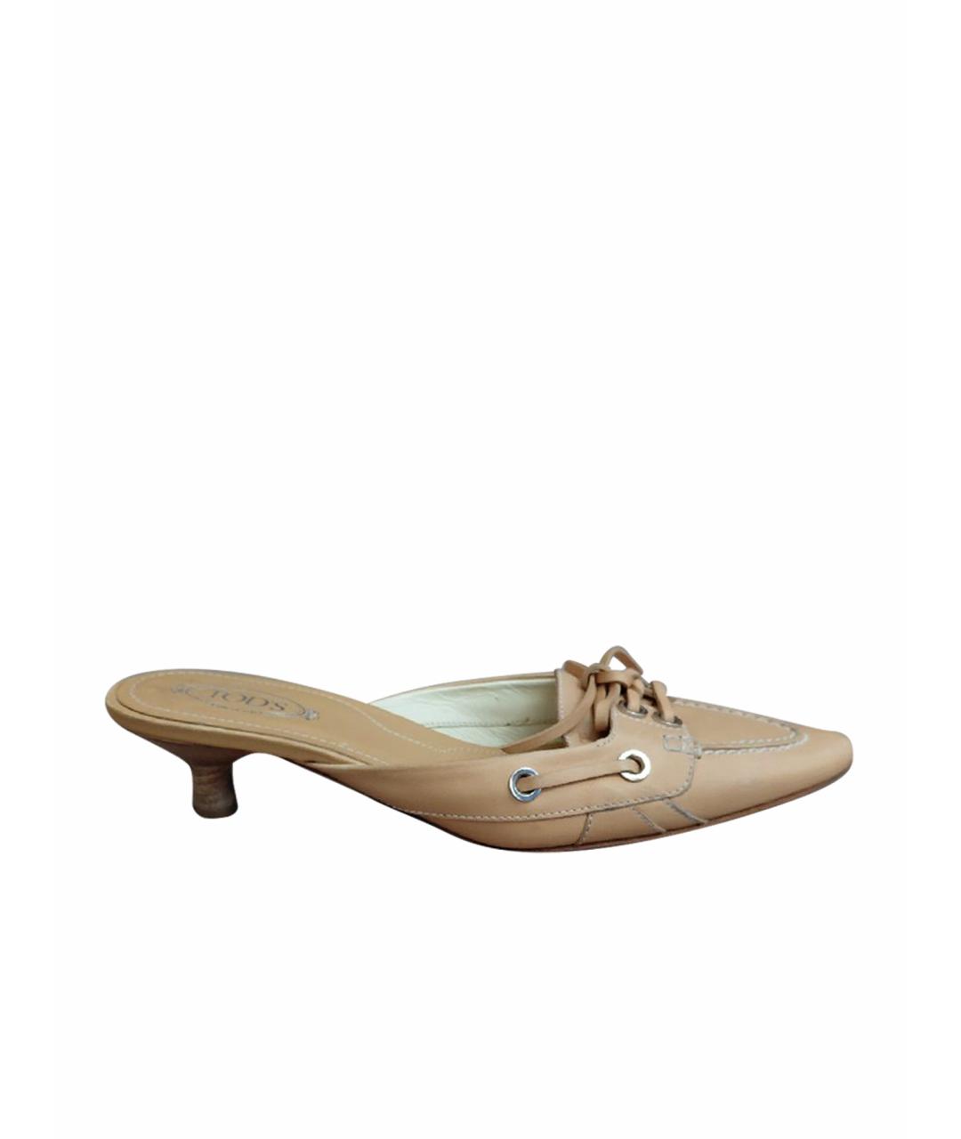 TOD'S Бежевые кожаные мюли, фото 1