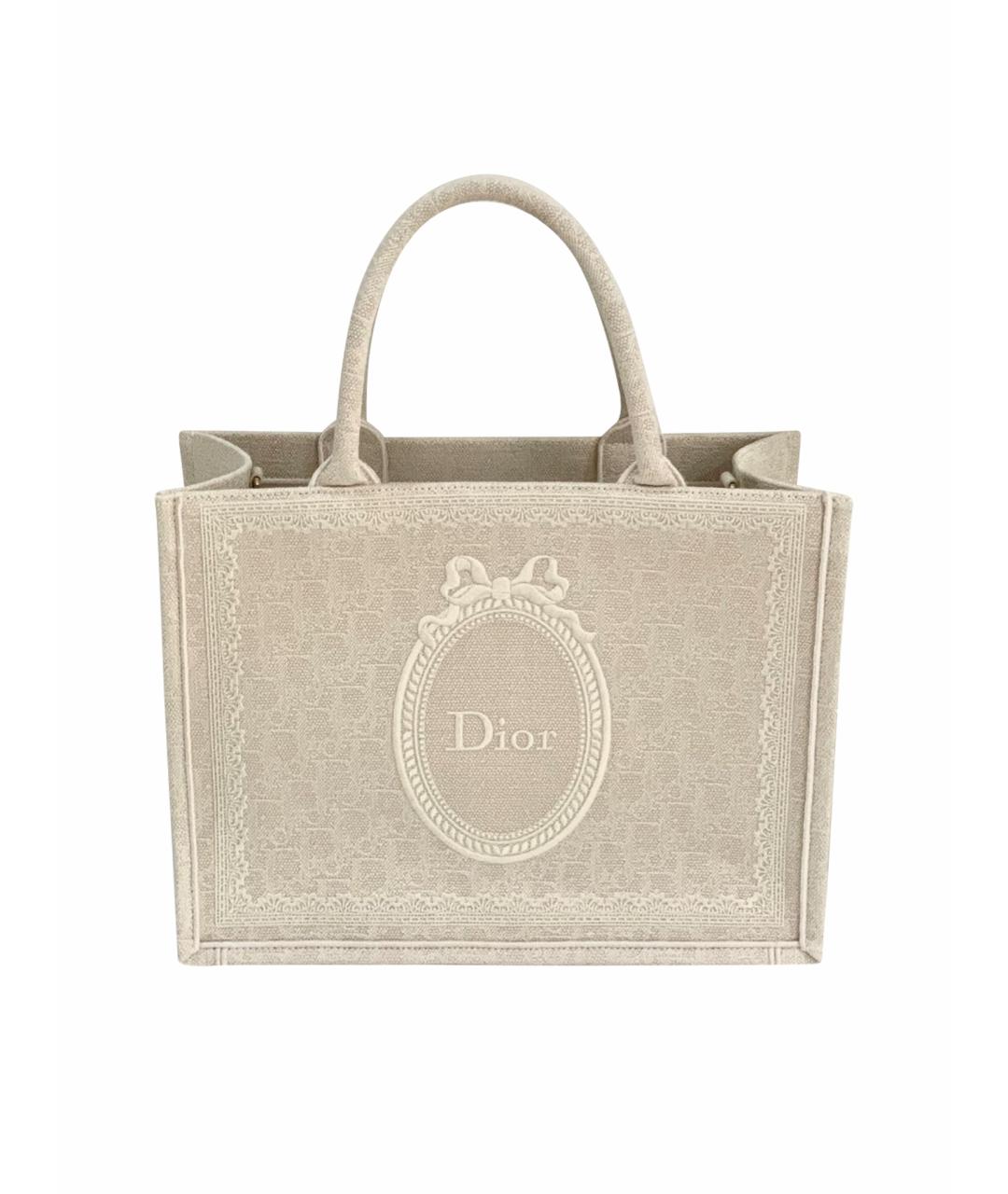 CHRISTIAN DIOR Бежевая тканевая сумка тоут, фото 1