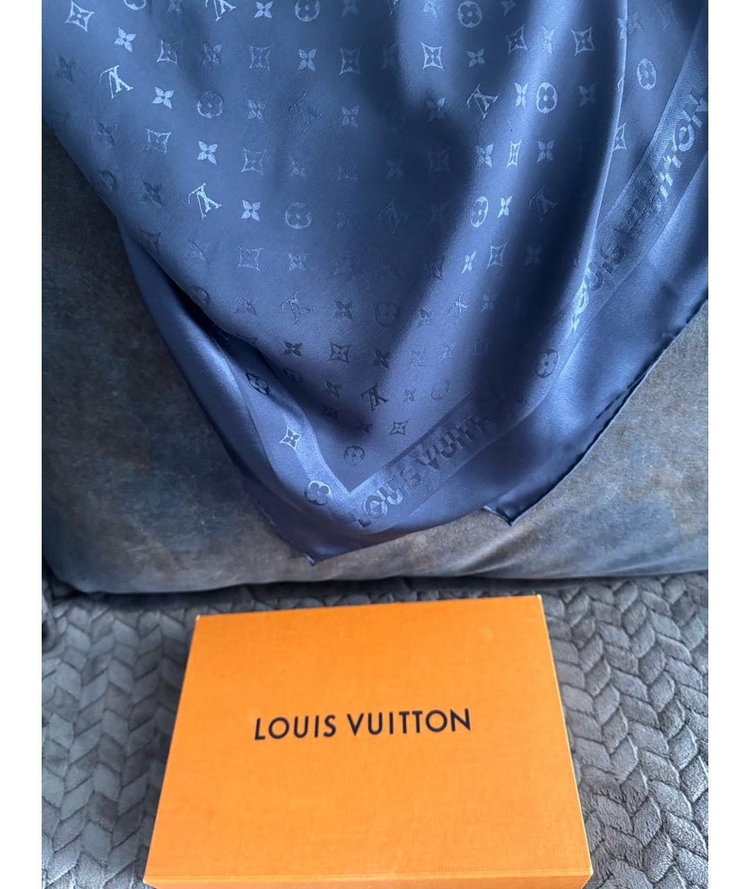 LOUIS VUITTON Темно-синий шелковый платок, фото 2