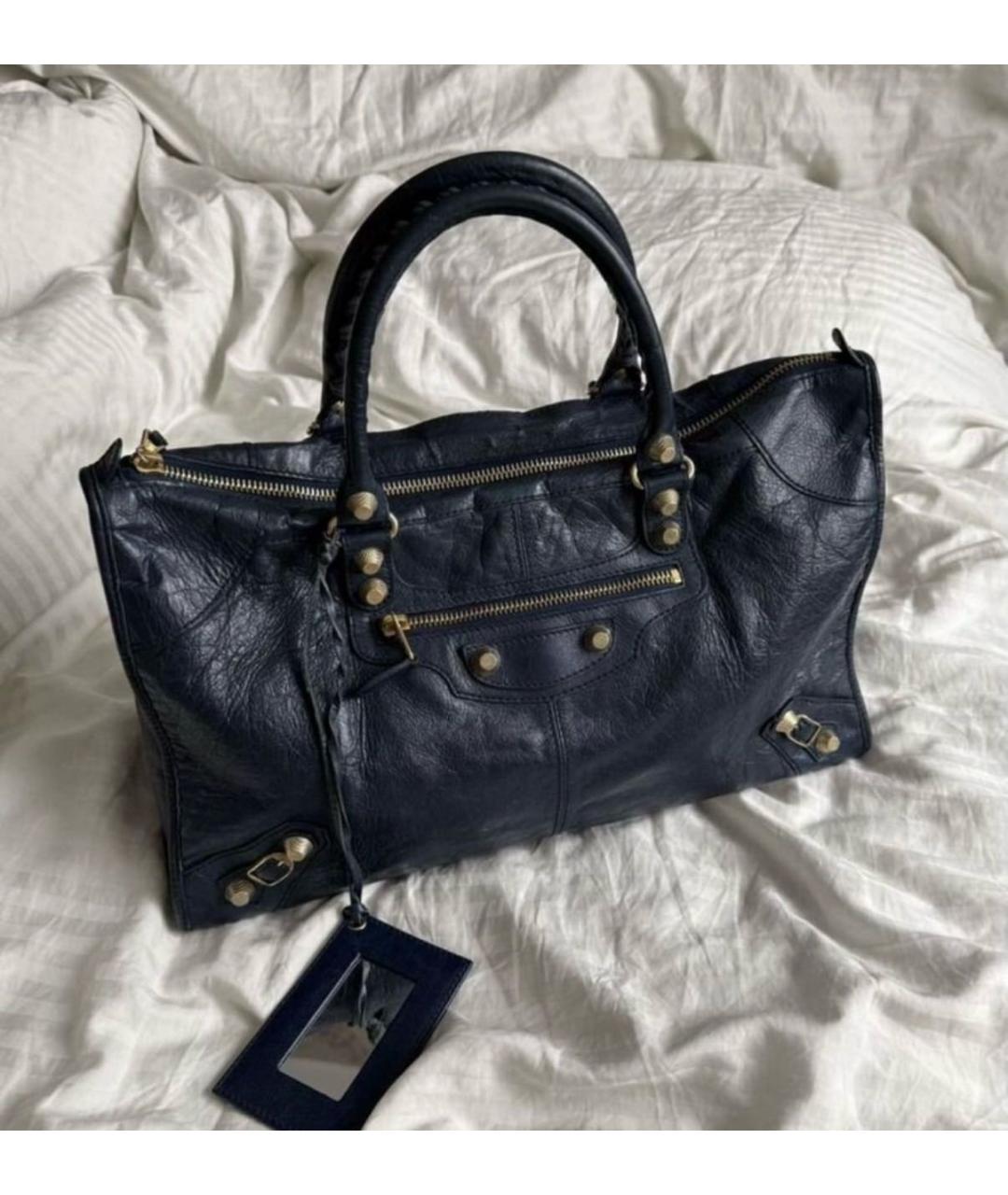 BALENCIAGA Темно-синяя кожаная сумка с короткими ручками, фото 9