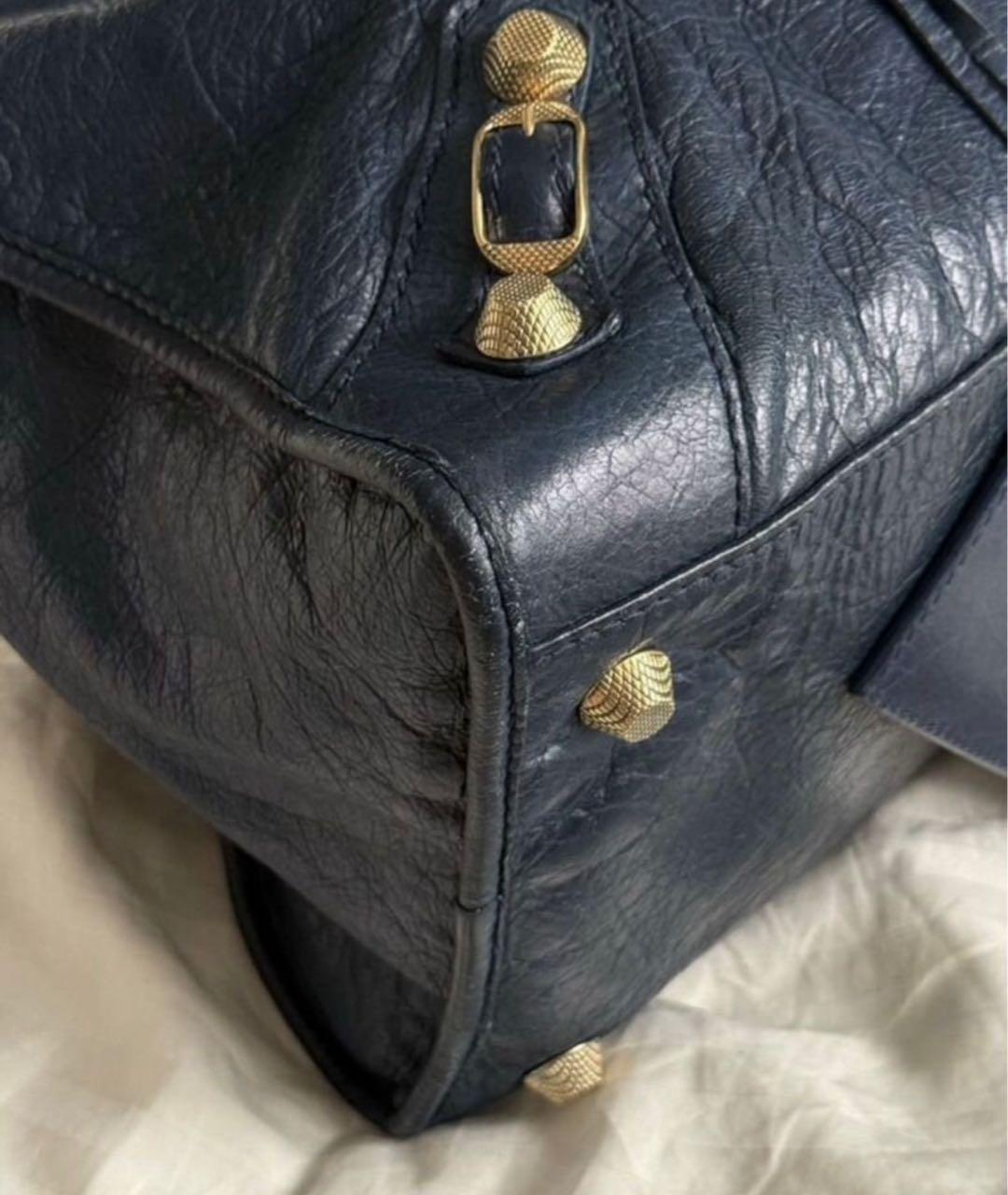 BALENCIAGA Темно-синяя кожаная сумка с короткими ручками, фото 4
