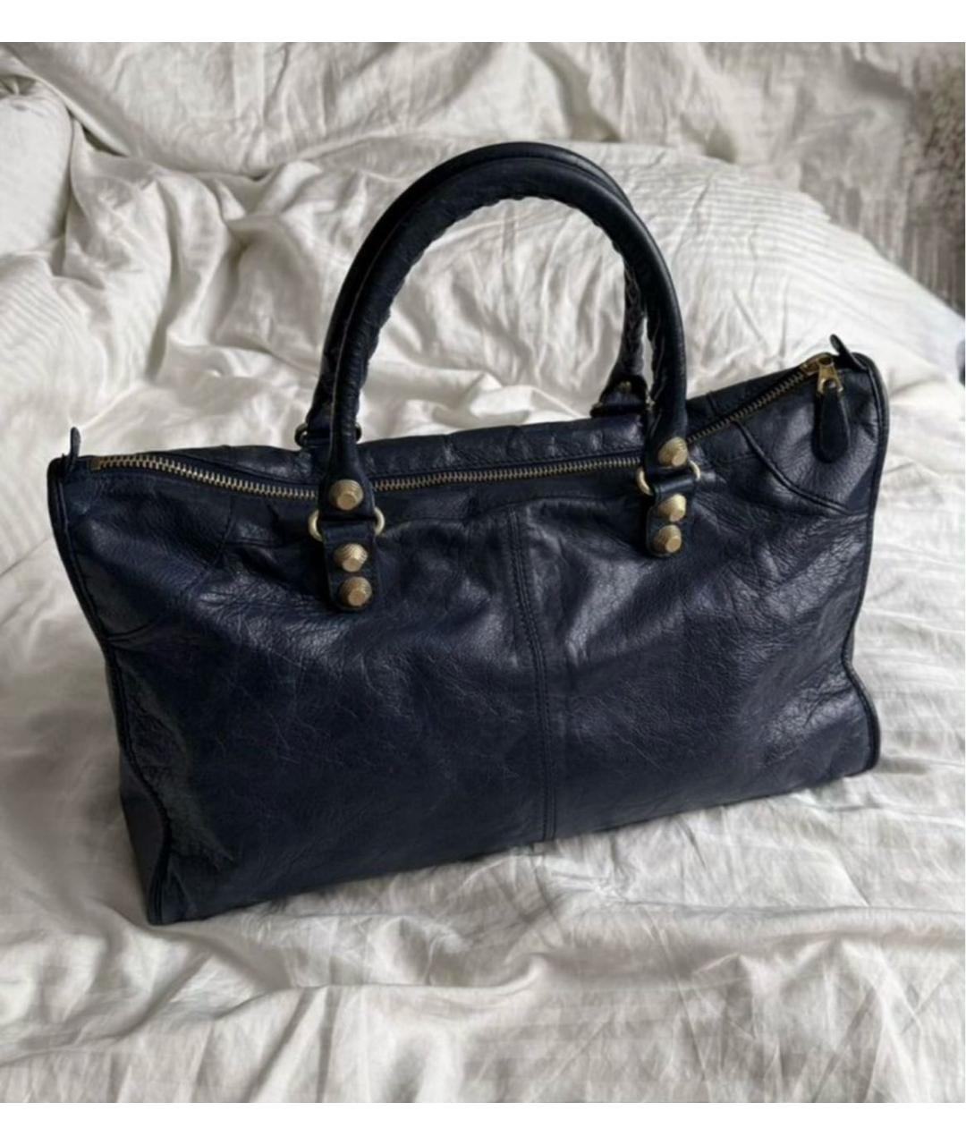 BALENCIAGA Темно-синяя кожаная сумка с короткими ручками, фото 2