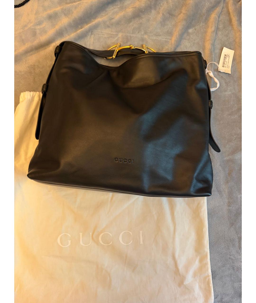GUCCI Черная кожаная сумка тоут, фото 3
