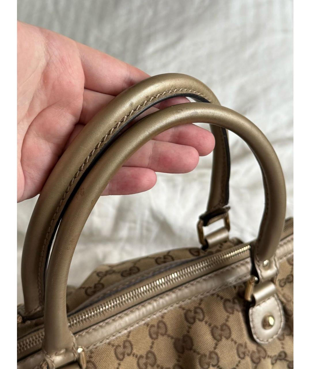 GUCCI Бежевая хлопковая сумка с короткими ручками, фото 4