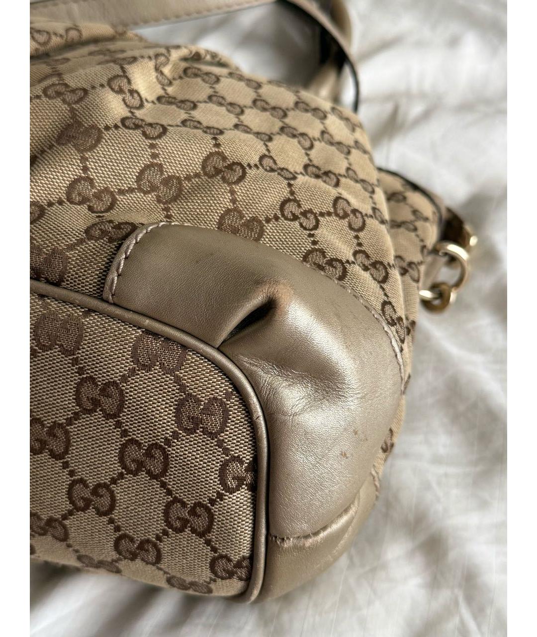 GUCCI Бежевая хлопковая сумка с короткими ручками, фото 6