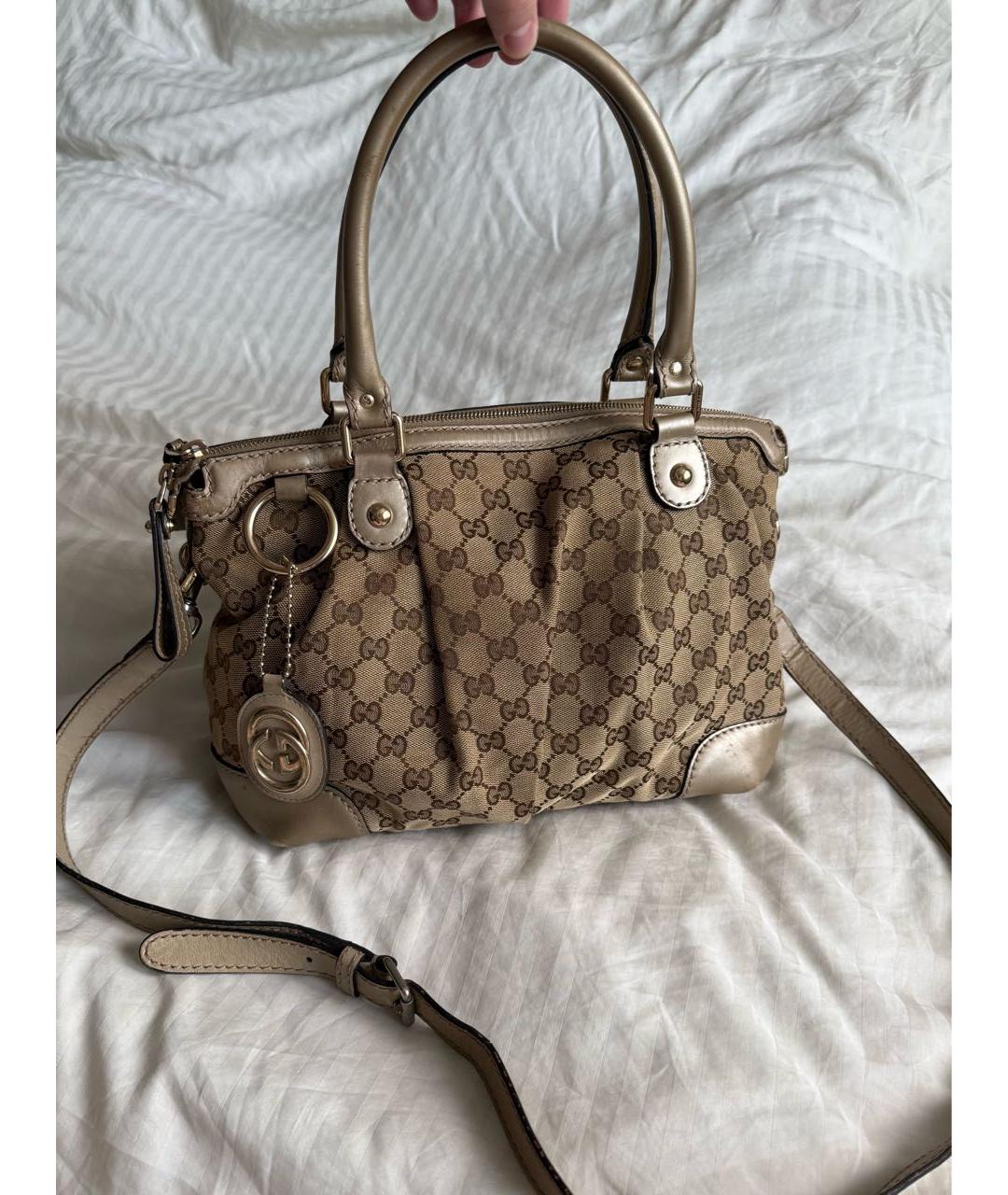 GUCCI Бежевая хлопковая сумка с короткими ручками, фото 9